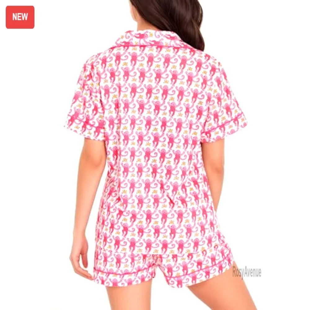 Women's Cotton-Blend Pajama Set, Short Sleeve Button-Down Top & Shorts, - Picture 7 of 8
